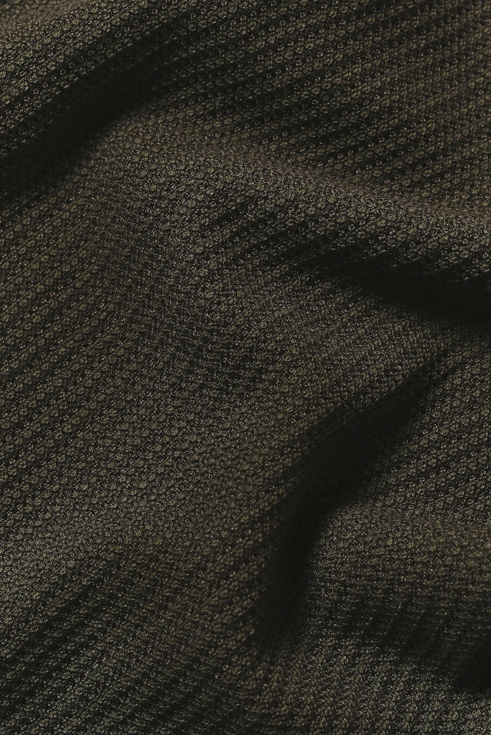 Textured Knitted Open Collar Polo Shirt in Dark Olive