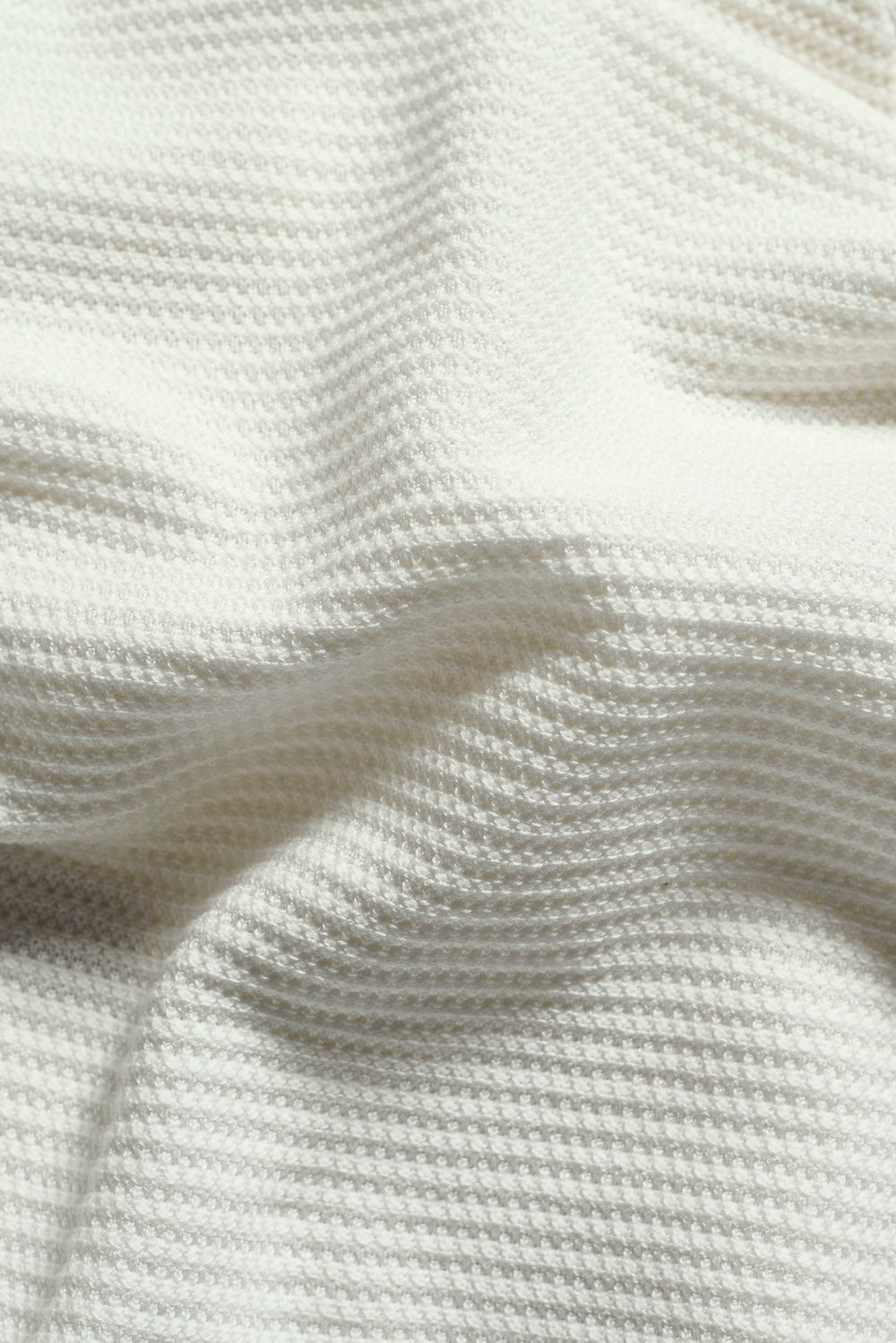 Textured Knitted Open Collar Polo Shirt in Off White