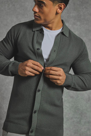 Textured Knitted Shirt in Khaki