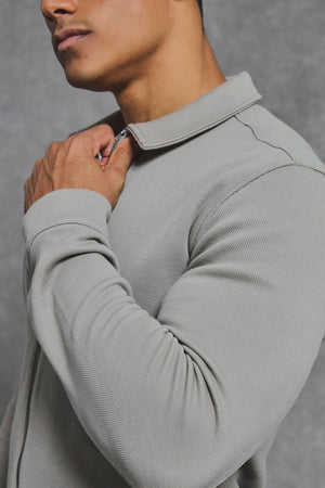 Textured Zip Through Shacket in Dark Stone