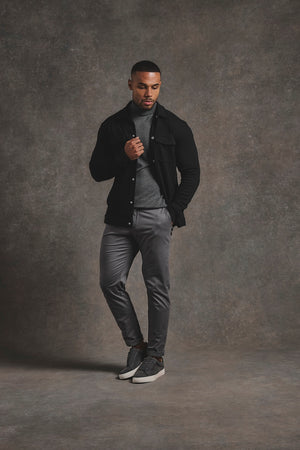 Twill Jersey Shacket in Black