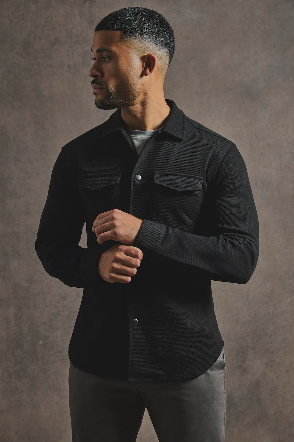 Twill Jersey Overshirt in Black