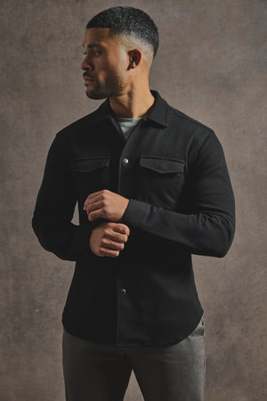 Twill Jersey Overshirt in Black