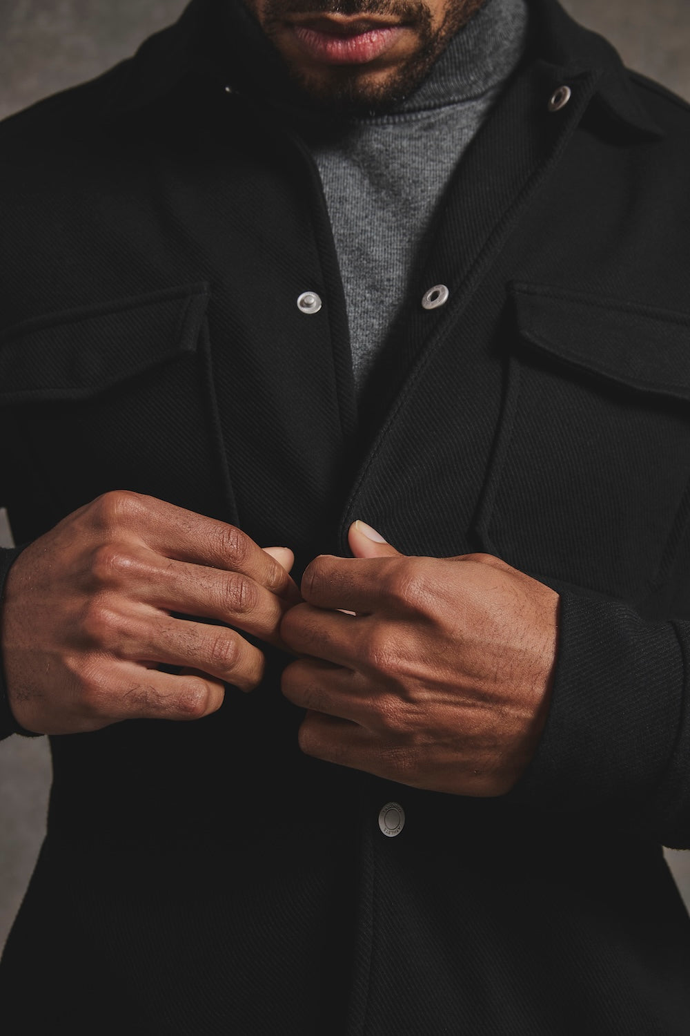 Twill Jersey Shacket in Black