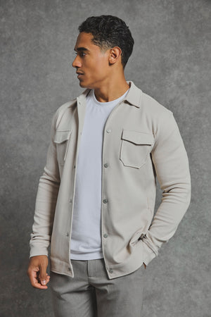 Twill Jersey Shacket in Stone