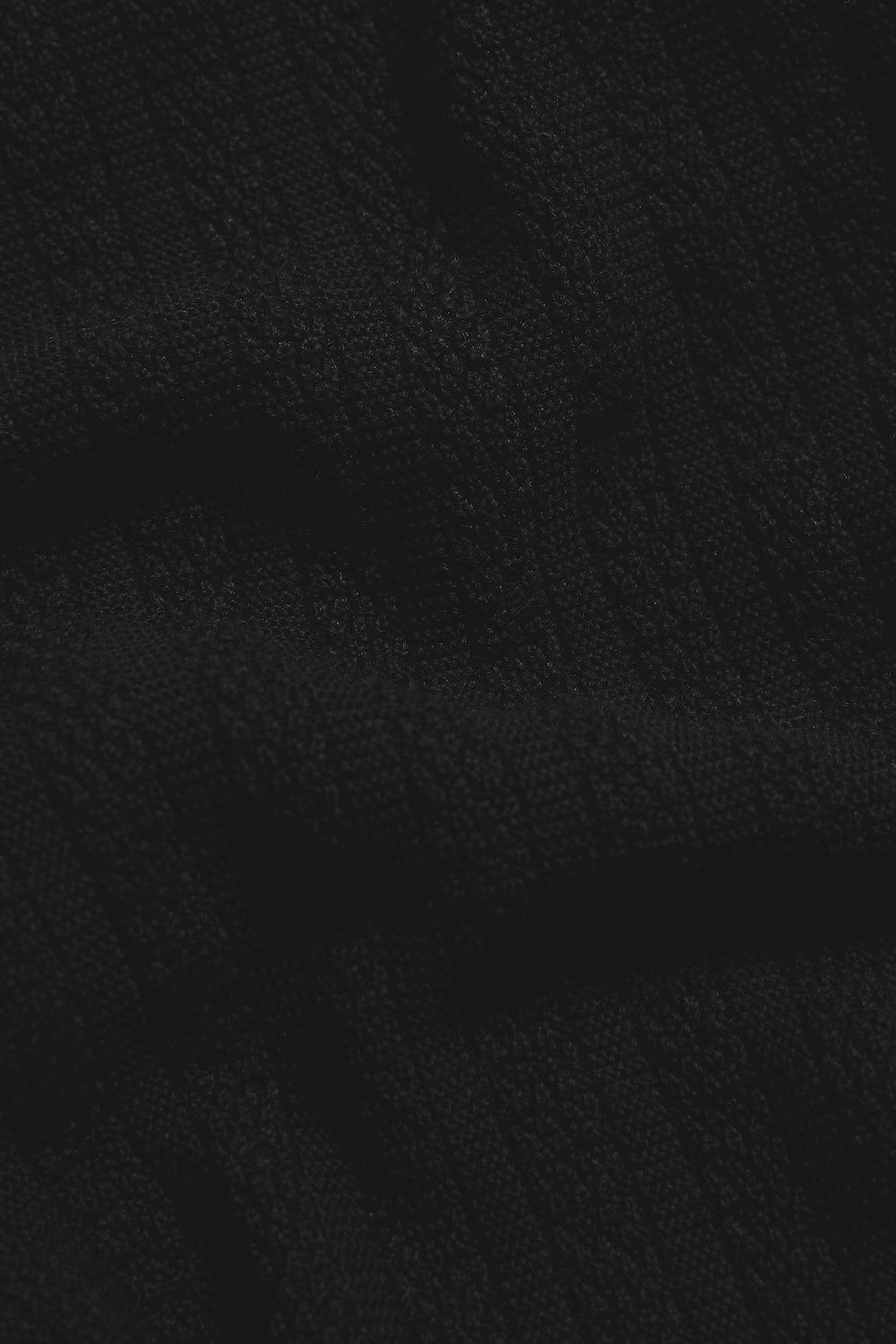 Vertical Stripe Knitted Open Collar Polo Shirt in Black