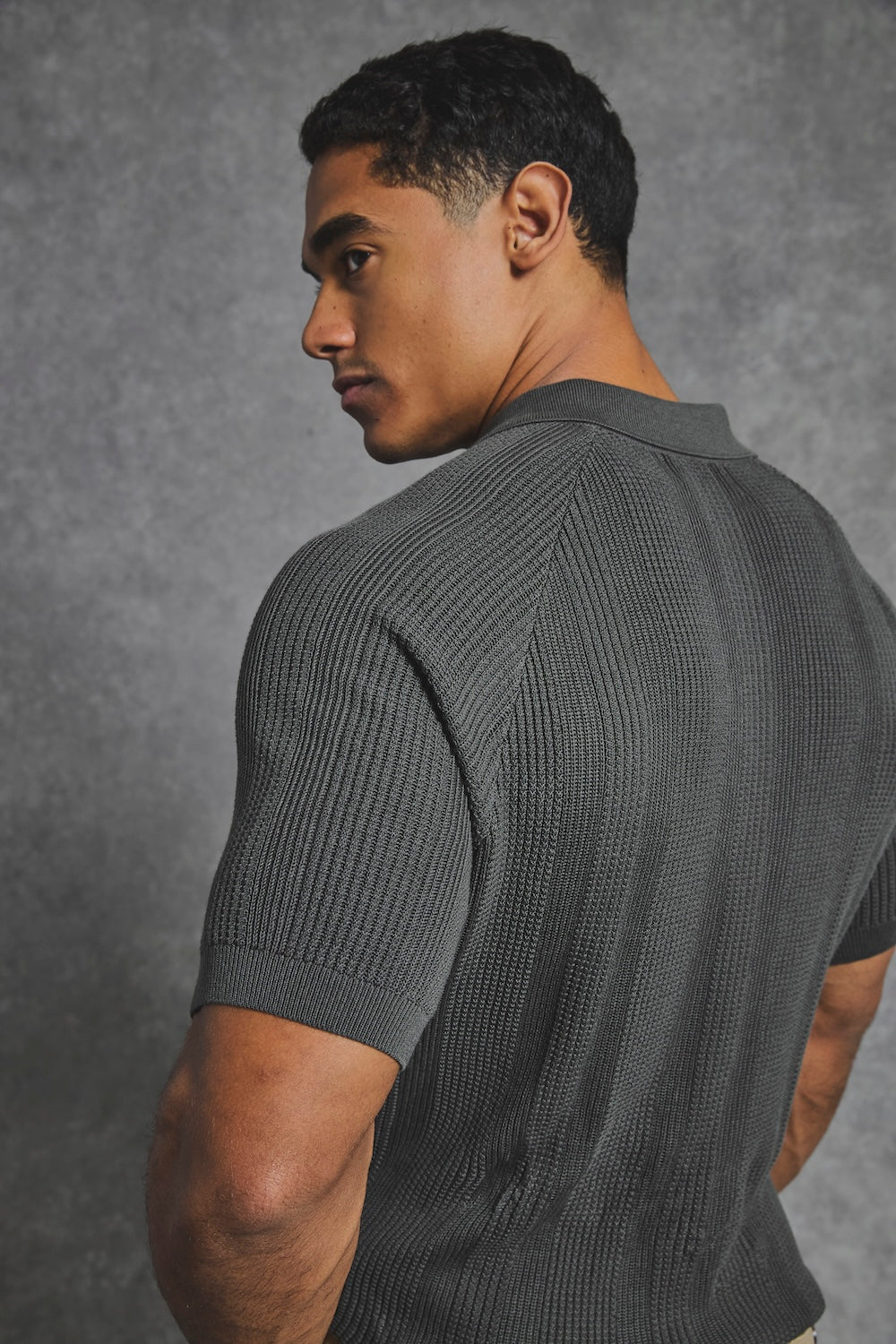 Vertical Stripe Knitted Polo Shirt in Khaki