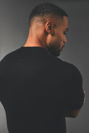 Vertical Stripe Knitted T-Shirt in Black