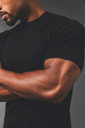 Vertical Stripe Knitted T-Shirt in Black