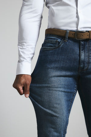 Muscle Fit Stretch Jeans in Mid Blue