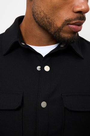 Woven Popper Overshirt in Black