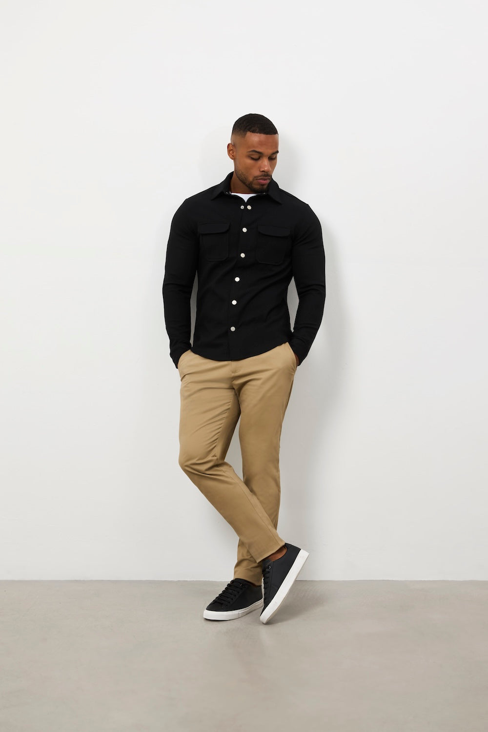 Woven Popper Overshirt in Black