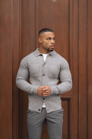 Wool Button Through Cardigan in Mid Grey Marl