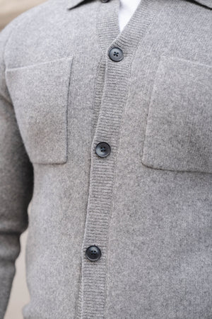 Wool Button Through Cardigan in Mid Grey Marl