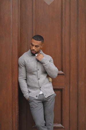 Wool Button Through Cardigan in Mid Grey Marl
