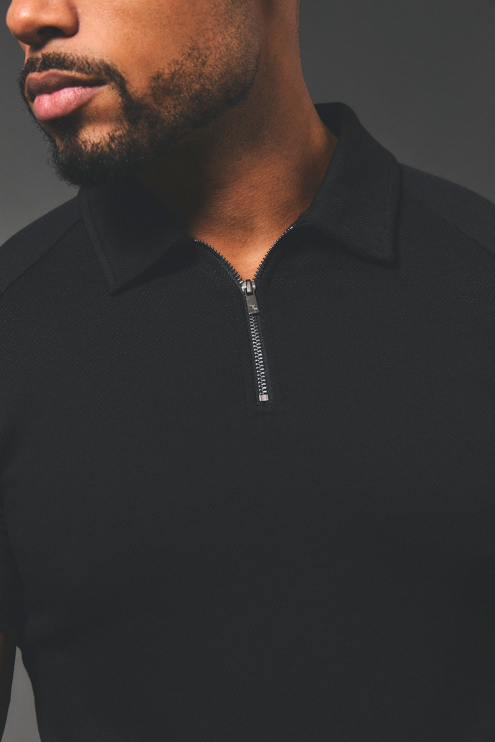 Zip Neck Polo Shirt in Black