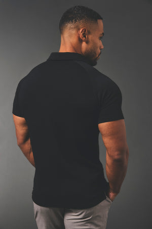 Zip Neck Polo Shirt in Black