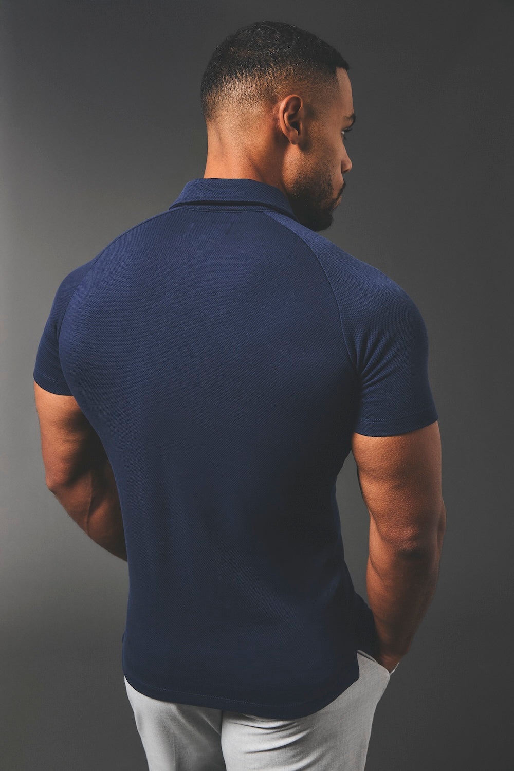 Zip Neck Polo Shirt in Navy