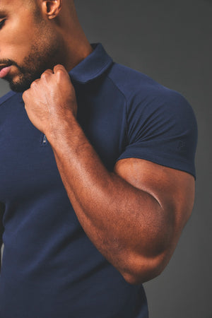 Zip Neck Polo Shirt in Navy