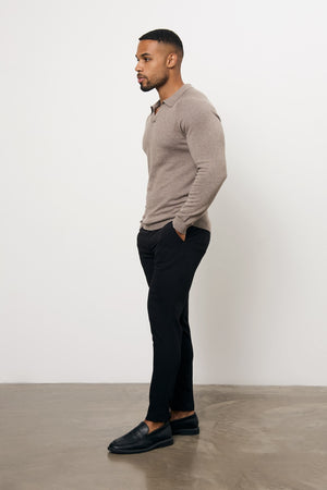 Pure Cotton Knitted Open Collar Polo Shirt in Brown Marl