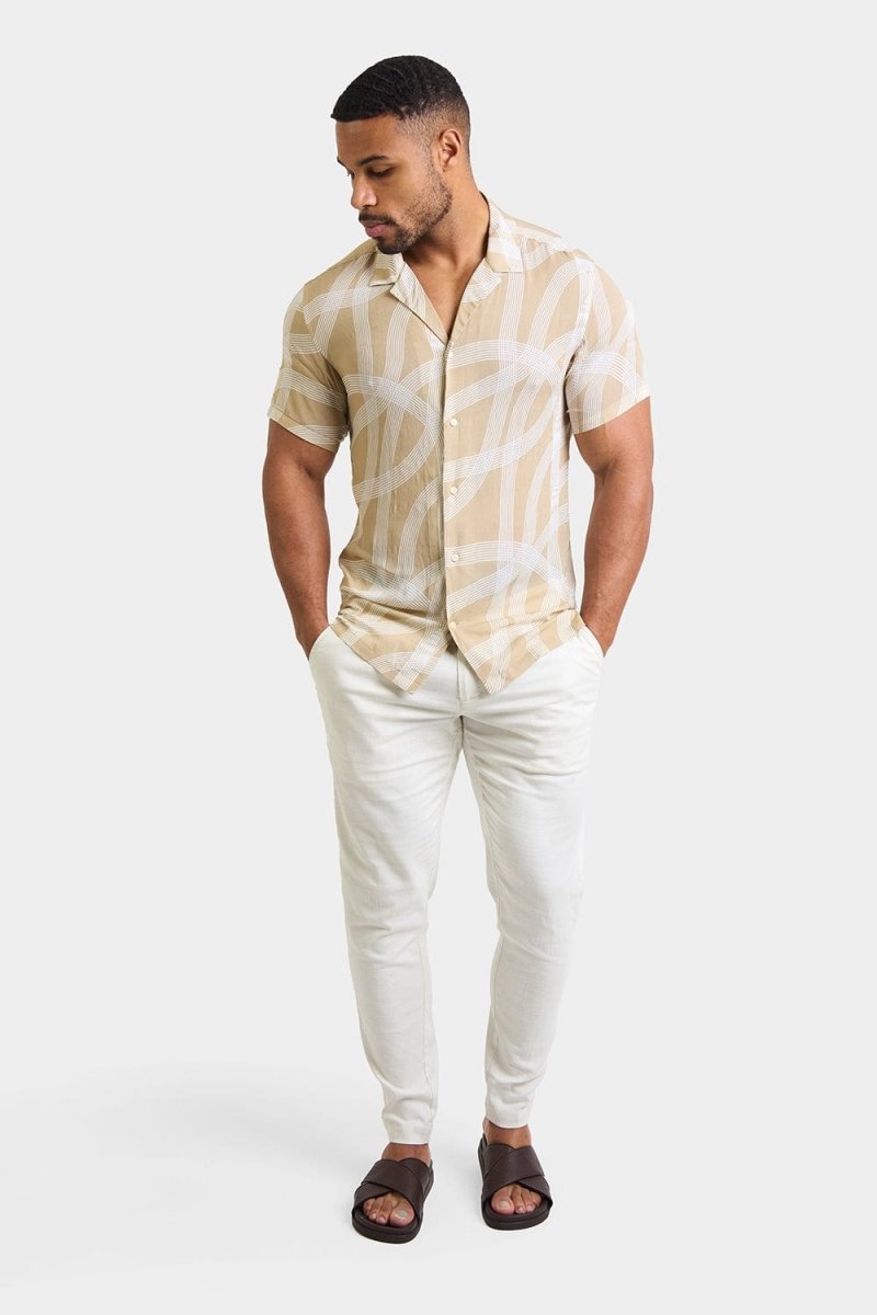 Printed Shirt in Stone Curved Stripe - TAILORED ATHLETE - ROW