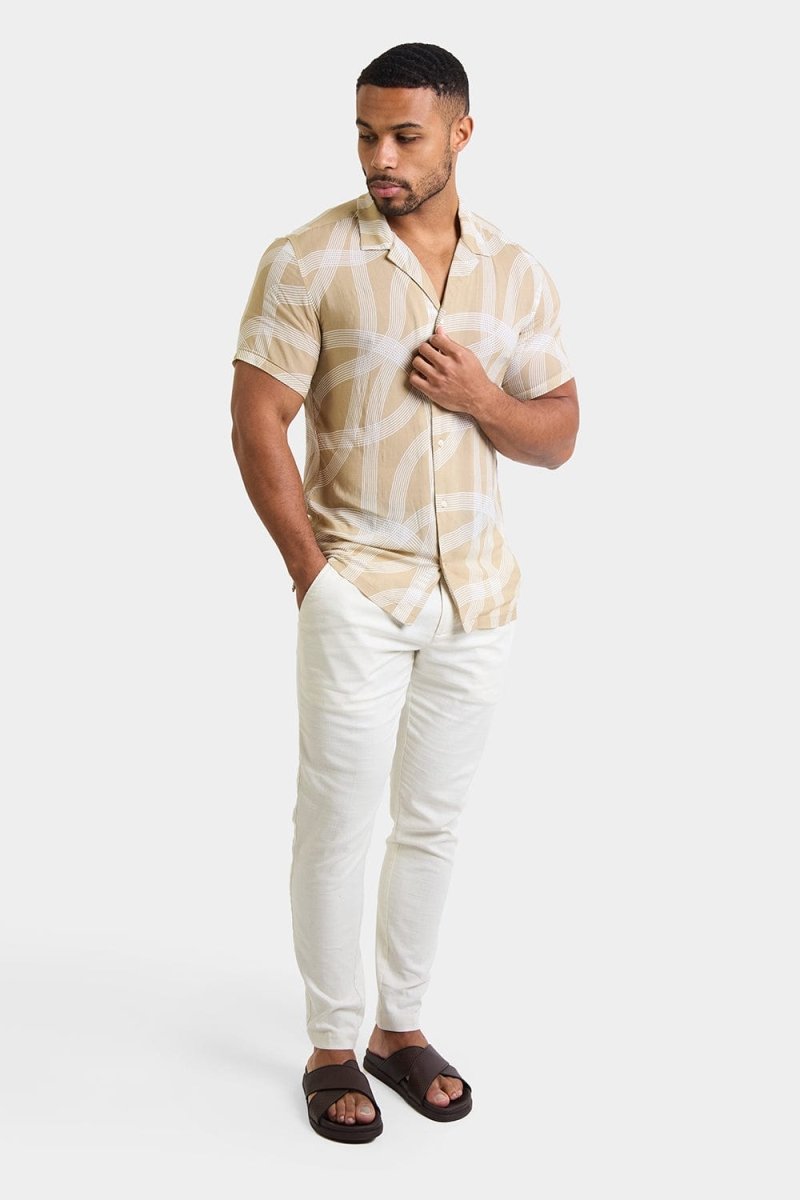 Printed Shirt in Stone Curved Stripe - TAILORED ATHLETE - ROW