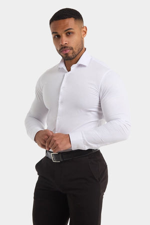 Muscle Fit Cutaway Collar Shirt in White - TAILORED ATHLETE - ROW