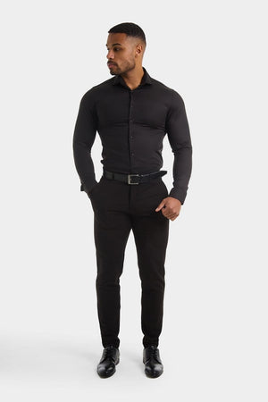 Muscle Fit Cutaway Collar Shirt in Black - TAILORED ATHLETE - ROW