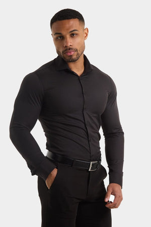 Muscle Fit Cutaway Collar Shirt in Black - TAILORED ATHLETE - ROW