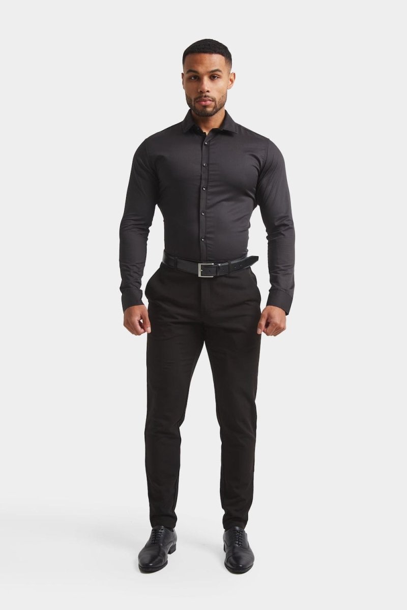 Muscle Fit Dress Shirt in Black - TAILORED ATHLETE - ROW