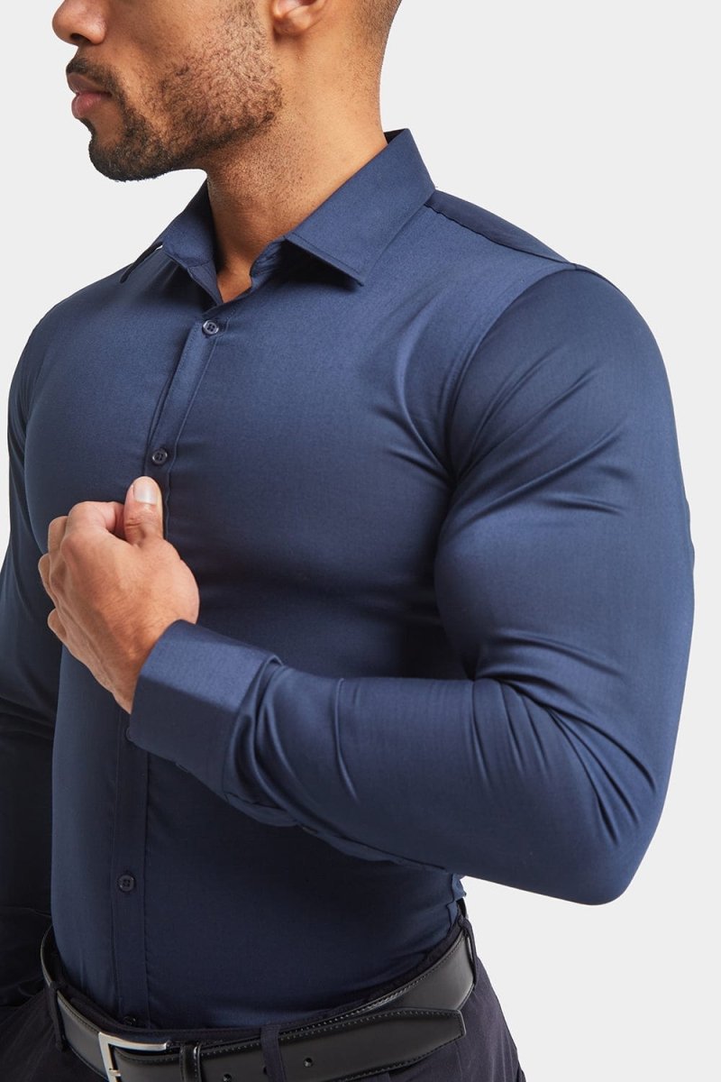 Muscle Fit Dress Shirt in Navy - TAILORED ATHLETE - ROW
