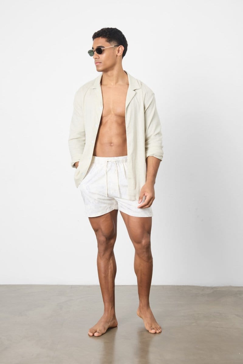 Printed Swim Short in Stone Faded Palm - TAILORED ATHLETE - ROW