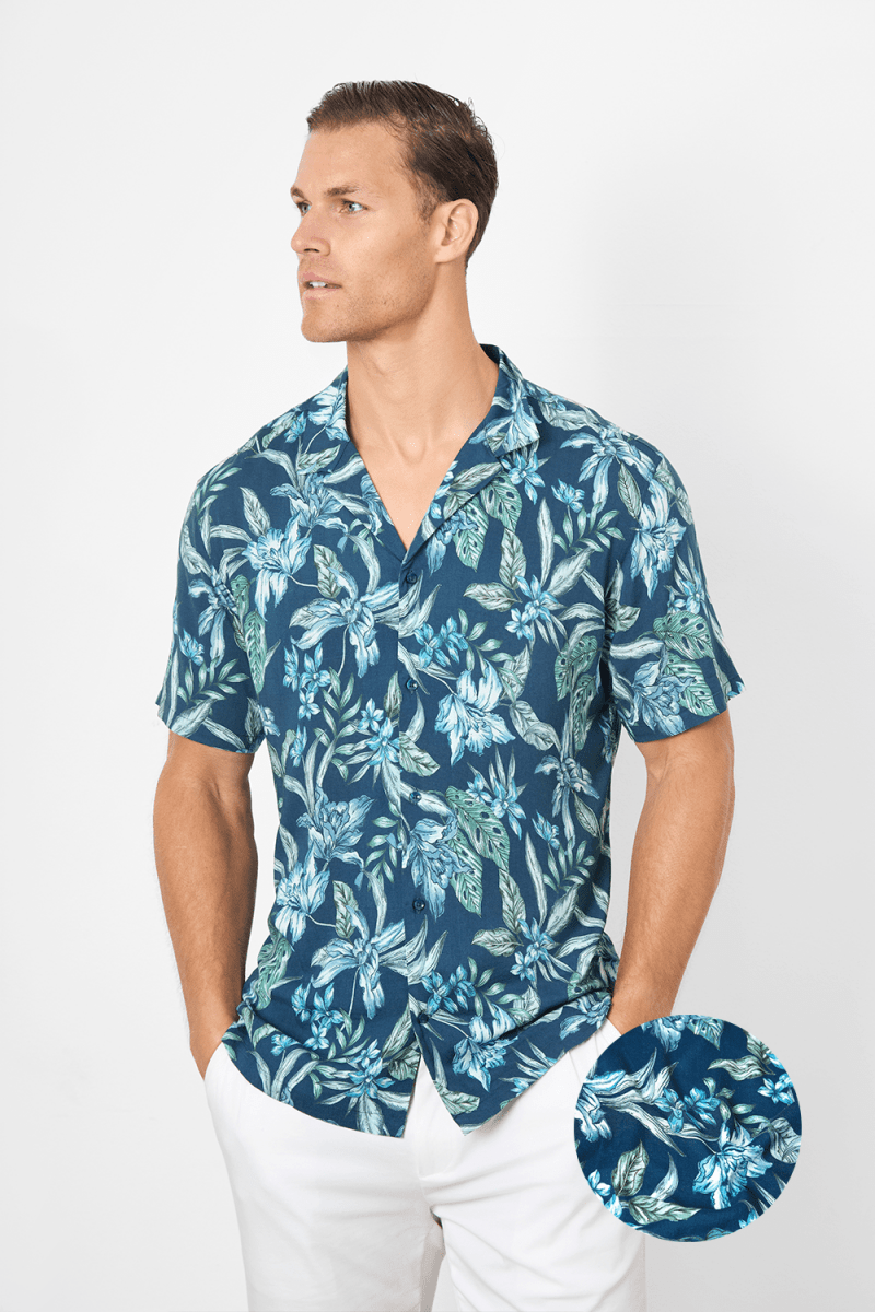 Printed Shirt in Multi Colour Tropical Floral - TAILORED ATHLETE - ROW