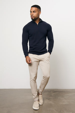 Pure Cotton Knitted Half Zip Neck Jumper in Navy