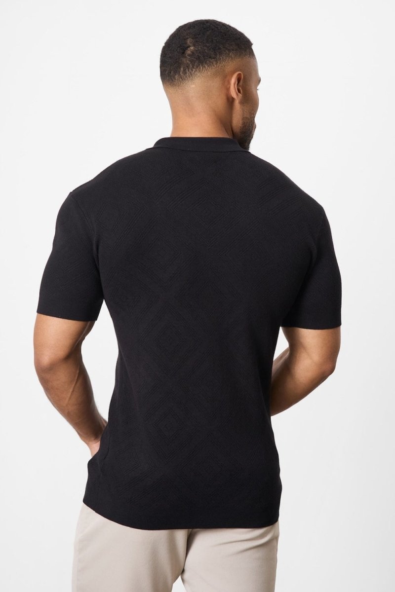 Jacquard Revere Collar Knitted Shirt in Black - TAILORED ATHLETE - ROW