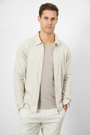 Linen Blend Zip Through Jacket in Oatmeal - TAILORED ATHLETE - ROW