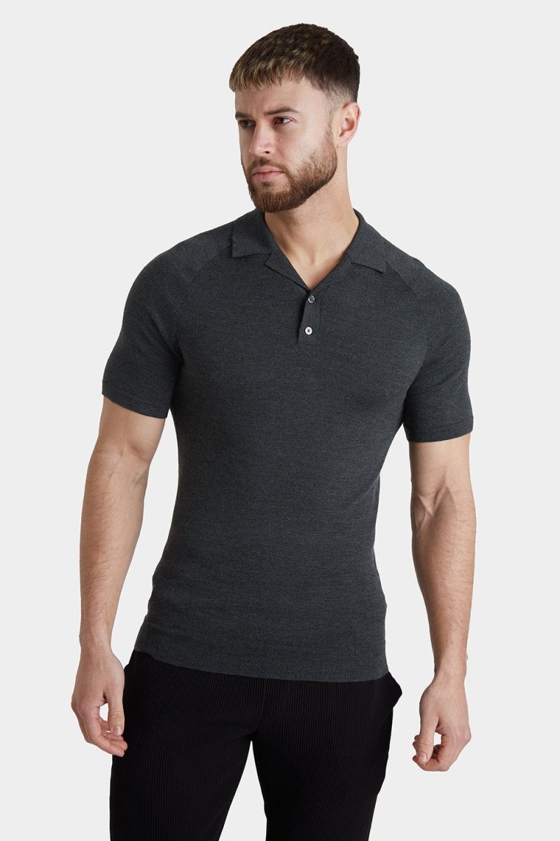 Merino Open Collar Knitted Polo in Forest Marl - TAILORED ATHLETE - ROW