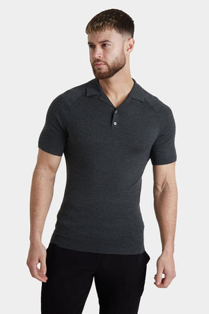 Merino Open Collar Knitted Polo in Forest Marl - TAILORED ATHLETE - ROW