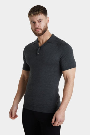 Merino Open Collar Knitted Polo in Forest Marl - TAILORED ATHLETE - ROW