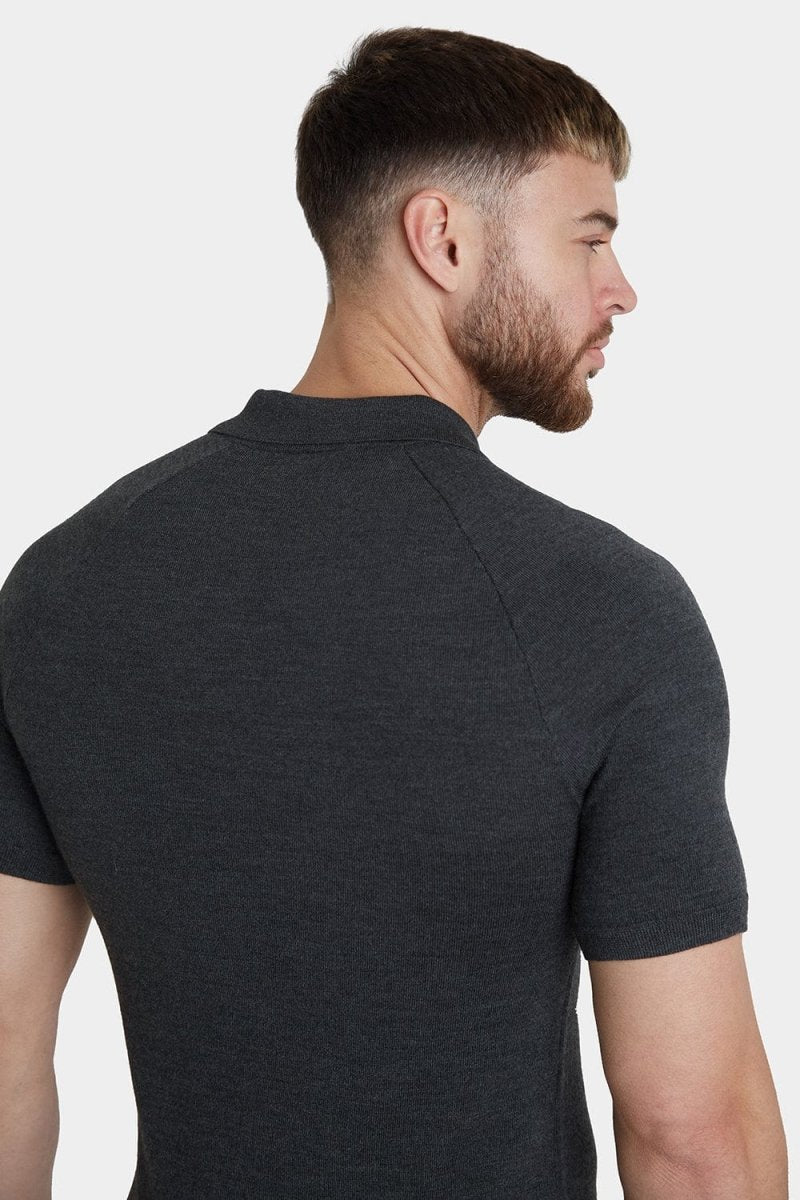 Merino Open Collar Knitted Polo in Forest Marl - TAILORED ATHLETE - ROW