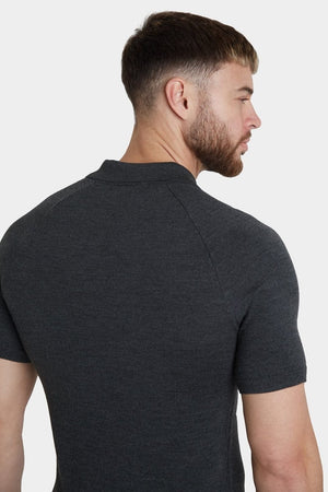 Merino Open Collar Knitted Polo in Forest Marl - TAILORED ATHLETE - ROW