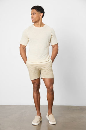 Linen Blend Knit Look T-shirt in Oatmeal - TAILORED ATHLETE - ROW