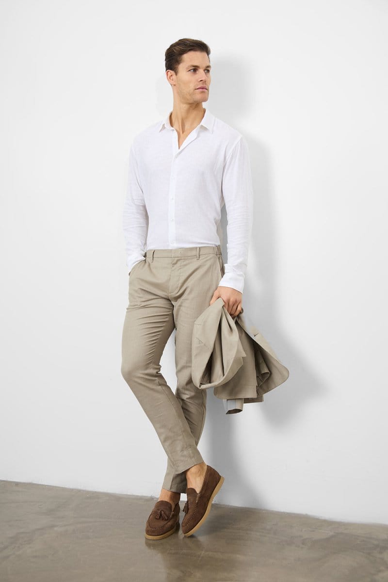 Linen Blend Suit Trousers in Dark Stone - TAILORED ATHLETE - ROW