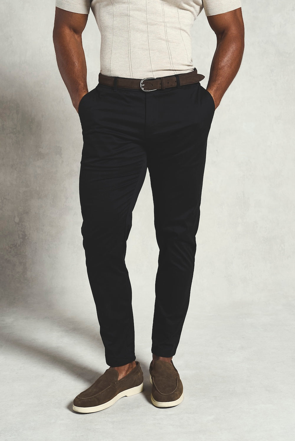 Muscle Fit Cotton Stretch Chino Trouser in Black