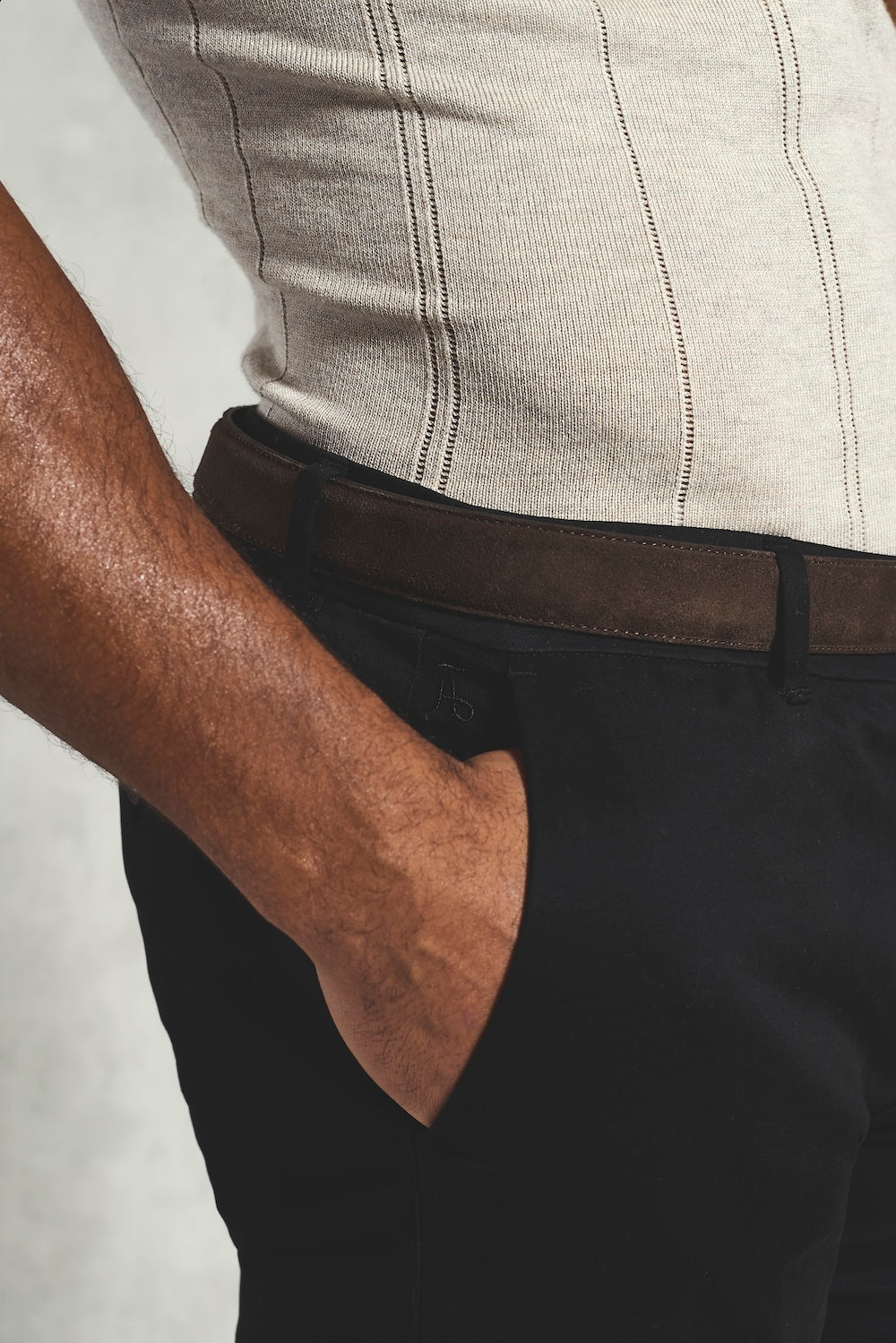 Muscle Fit Cotton Stretch Chino Trouser in Black