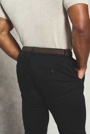 Muscle Fit Cotton Stretch Chino Trouser in Black