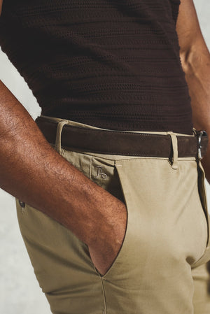 Muscle Fit Cotton Stretch Chino Trouser in Dark Stone