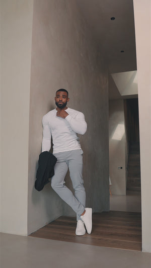 Muscle Fit Long Sleeve T-Shirt in Stone Blue