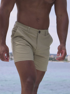 Muscle Fit Stretch Chino Shorts - Shorter Length in Stone