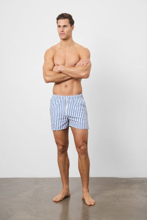 Printed Swim Short in White/Denim Blue Stripe - TAILORED ATHLETE - ROW